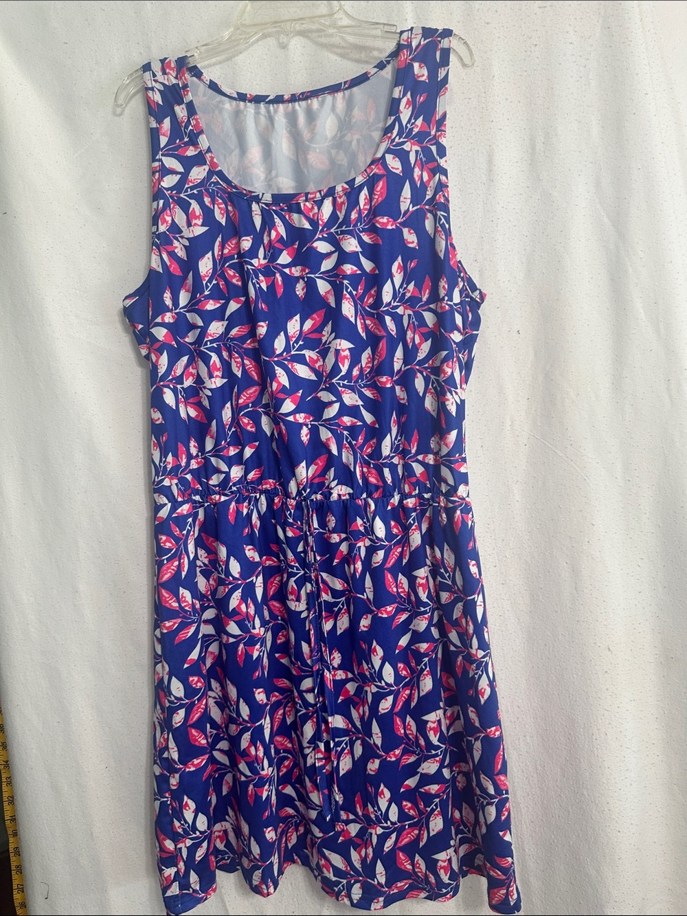 SHEIN Blue Tank Dress with Pink and White Leaf Print